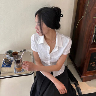 Hael Geek Chic Cutout Short Sleeve Shirt