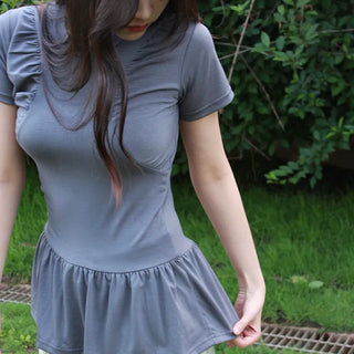 Side Shirred Short Sleeve Long T-shirt