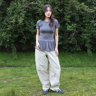 Side Shirred Short Sleeve Long T-shirt