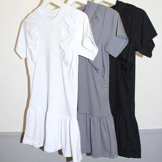 Side Shirred Short Sleeve Long T-shirt