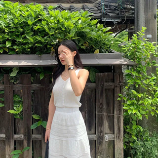 Long lace frill elastic skirt