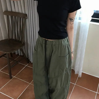 Shirred Cotton Wide Pants