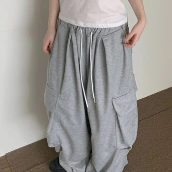 [UNISEX] Balloon Elastic Waist Big Cargo Pintuck Sweatpants
