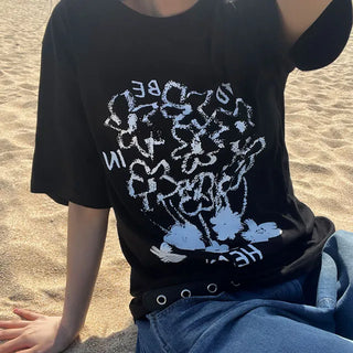 Flower Print Oversized Short Sleeve T-shirt 2 Colors