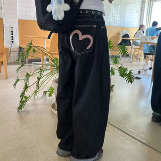 Heart Non-Fade Raw Wide Denim Pants S, M, L - 1 color