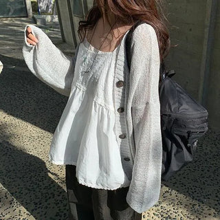 Mitsuki V-neck Loose Fit Cardigan Boxy Fit Avant-garde Fit Oversized Fit Salanta Sun Protection See-through Long Outerwear