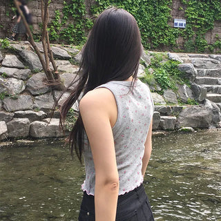 Flower Ribbed Sleeveless