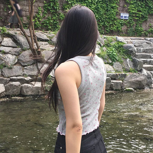 Flower Ribbed Sleeveless