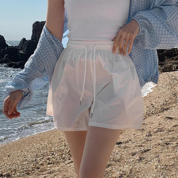 Brin Elastic Waist A-line Crinkly Short Pants