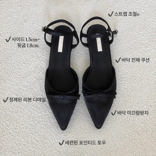 Black Satin Ribbon Flat Slingback  Summer Shoes Mary Jane Ribbon Flat Shoes Sandals