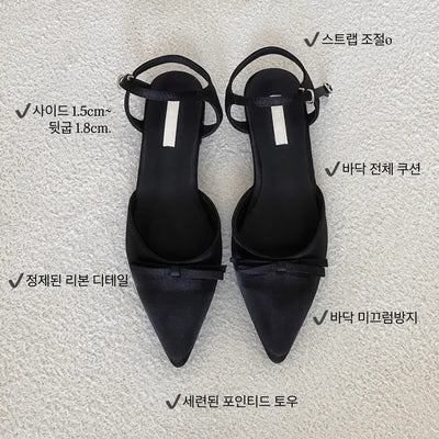 Black Satin Ribbon Flat Slingback  Summer Shoes Mary Jane Ribbon Flat Shoes Sandals