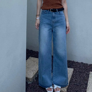 Washed long straight wide pants