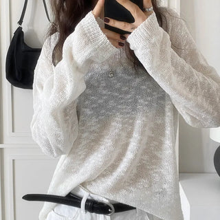 See-through Long Sleeve Summer Knit   Boat Neck Summer Long Sleeve Knit