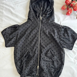 Hina High-Neck Pocket Ribbon Dot Zip-Up Hoodie