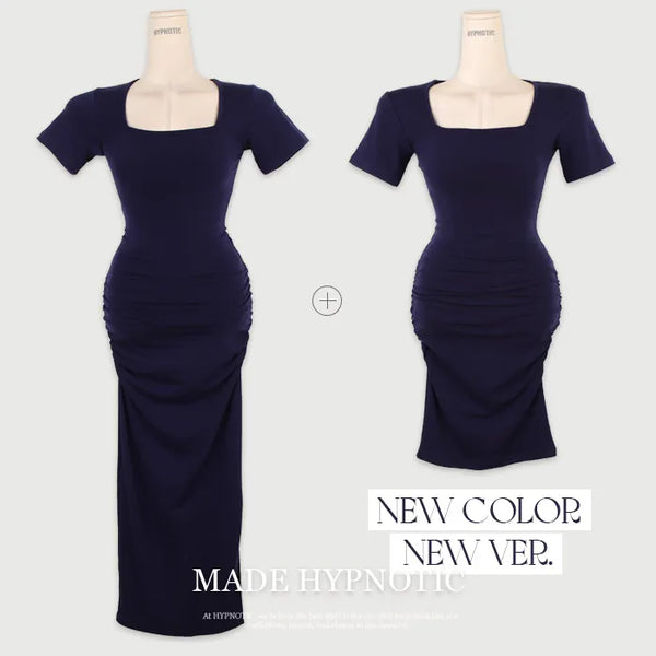 [MADE: In-house Production] Square Short Sleeve Shirred Dress [Mini/Long ver.]