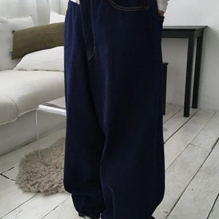 Dark Blue Frilled Wide Denim