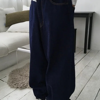 Dark Blue Frilled Wide Denim