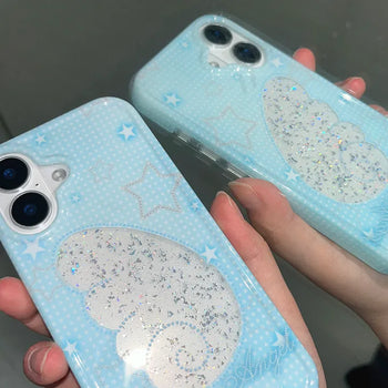 Glue Angel Wings Blue Glitter Dot Hard iPhone Case