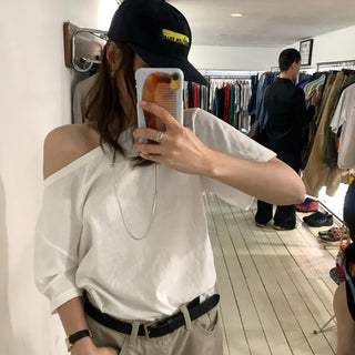 Asymmetrical Off-Shoulder Short Sleeve Boxy T-Shirt