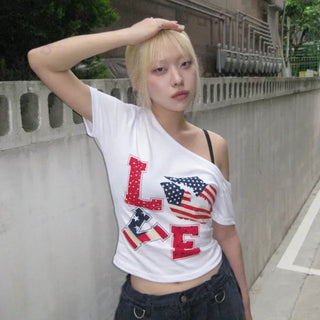 Love American Flag Off-Shoulder