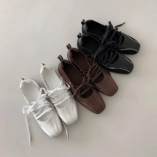 ◈Cowhide◈Ballet Sneakers Lace-up Sneakers Strap Mary Jane Flats Summer Sneakers Shoes