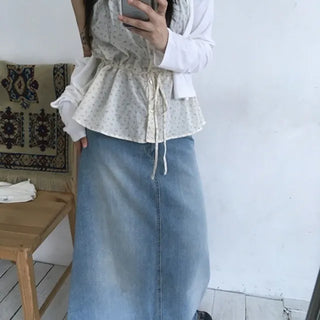Cutout Maxi Long Denim Skirt
