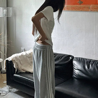 Kelly Frill Double-Striped Track Wide Pants