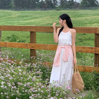 Better Shirred Flare Elastic Back Slit Sleeveless Long Dress for Self-Wedding
