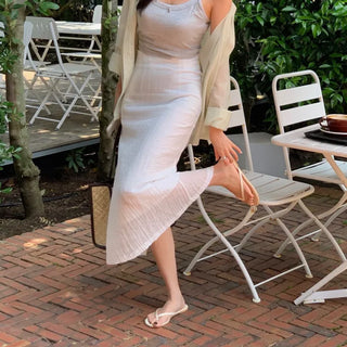 Raylin Wrinkle See-through H-Line Long Skirt