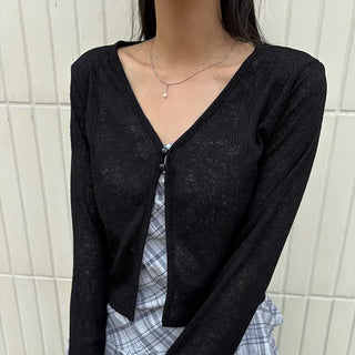 Nobil Two-Button Slit Semi-Crop Cardigan