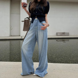 Washed Cut-off Wide Denim Pants