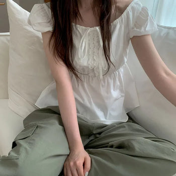 News Puff Short Sleeve Blouse