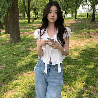Decha Puff Tie Short Sleeve Blouse