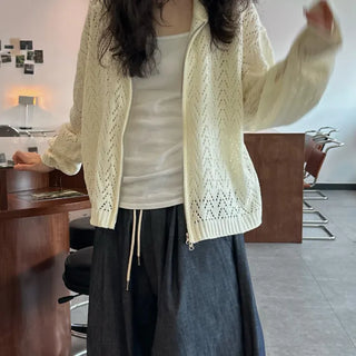 Punched Knit Zip-Up Cardigan (4 colors)