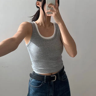 Stretchy Ribbed U-Neck Sleeveless Top