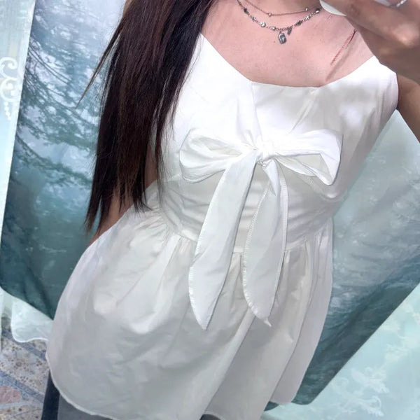 Radia Tie Mini Dress  Sleeveless Dress Sleeveless Layered Dress White Dress Vacation Resort Summer Mini Dress Flare Balloon Lovely y2k Pinterest
