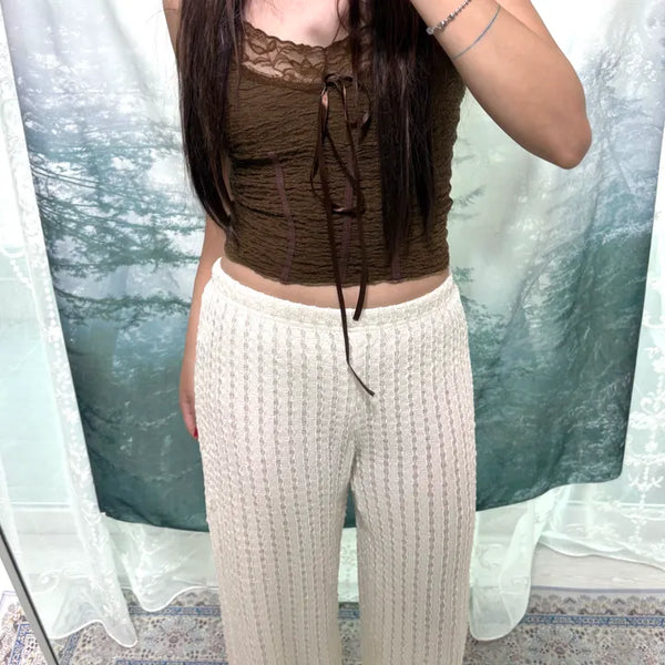 Summer Ocean Net Pants  Summer Pants Pants Long Pants Wide Pants Elastic Waist Summer Pants Summer Knit Knit Pants Layered Bootcut Vintage Resort Y2K Hippie