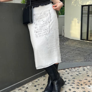 Painting Candlestick Satin Midi Skirt H-Line Double Layering
