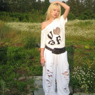 Leopard Heart Off-Shoulder T-Shirt