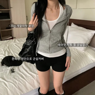 [Buntta Look] Cinched Waist Slim Fit Glam Zip-Up Hoodie