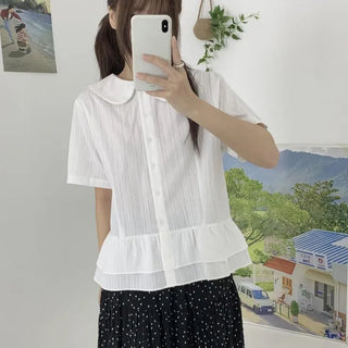 A Round Collar Summer Frill Blouse