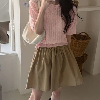 Lomon Elastic Waist Midi Skirt