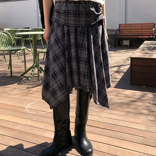 Hippie women's asymmetrical plaid summer skirt