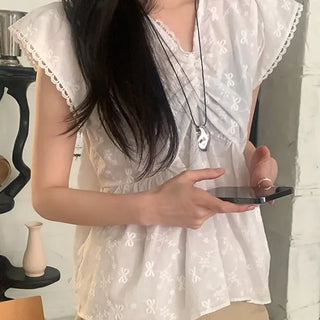 Froms Lace Shirred Short Sleeve Blouse