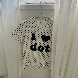 I Love Dot Printed Dot Lettering Short Sleeve T-shirt