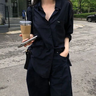 Kelly Women's Loose Fit Layered Spring/Summer Long Sleeve Inner Navy Shirt  *Expected to take 7 days