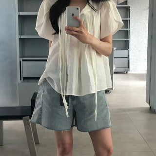 Bloom Women's Loose Fit Oversized String Shirred Summer Blouse *Expected to take 10 days