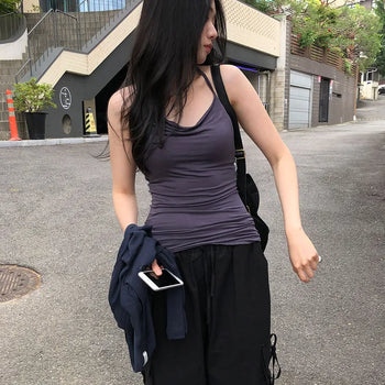 Glue Women's Halter Neck Slim Fit Shirred Drape Spring Summer Sleeveless