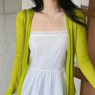Reuni Basic See-through Long Sleeve Cardigan