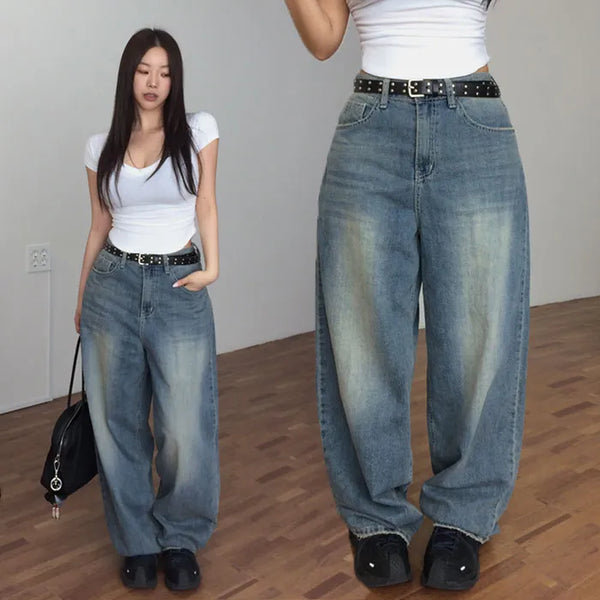 Chensit Washed Denim Wide Pants